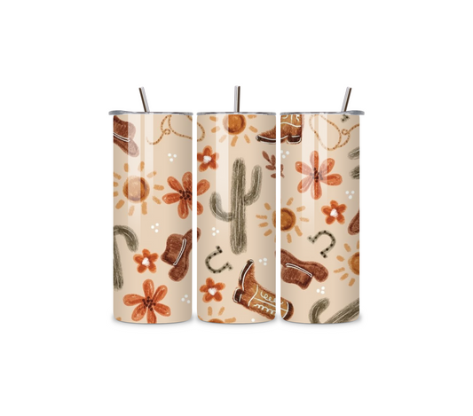 Western Boho Pattern – Cactus, Boots & Sun