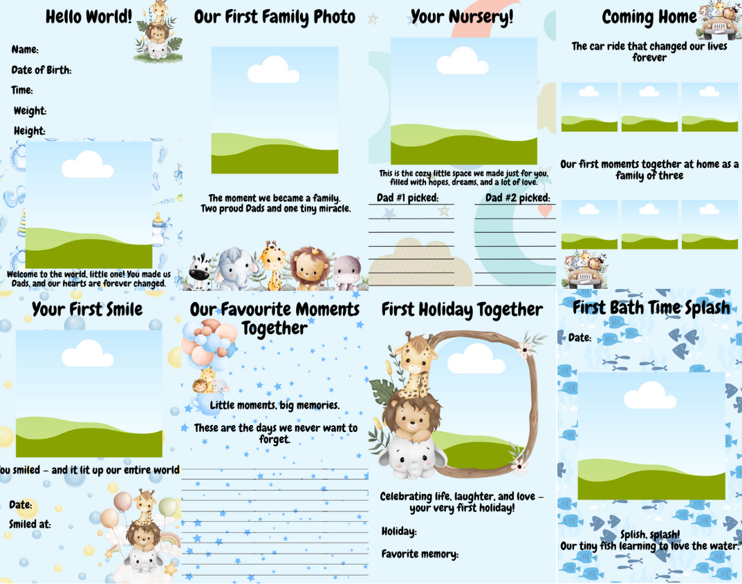Baby Milestone Journal for Two Dads | First Year Memory Book - Digital Download